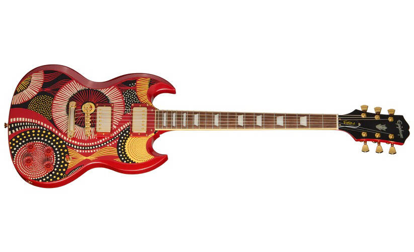 Fatoumata Diawara SG Electric Guitar with Hardshell Case - Ember Red with Malian Graphic