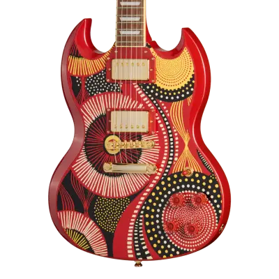 Fatoumata Diawara SG Electric Guitar with Hardshell Case - Ember Red with Malian Graphic
