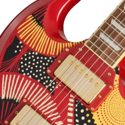 Fatoumata Diawara SG Electric Guitar with Hardshell Case - Ember Red with Malian Graphic