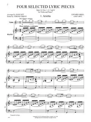 Four Selected Lyric Pieces, Op. 12, Nos. 1, 4, 5, and 6 - Grieg/Sitt/Greive - Violin/Piano - Book