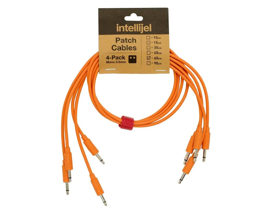Patch Cables 3.5mm TS to same - 60cm - Orange (4 Pack)