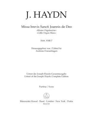 Missa brevis Sancti Joannis de Deo Hob. XXII:7 \'\'Little Organ Mass\'\' - Haydn - Full Score