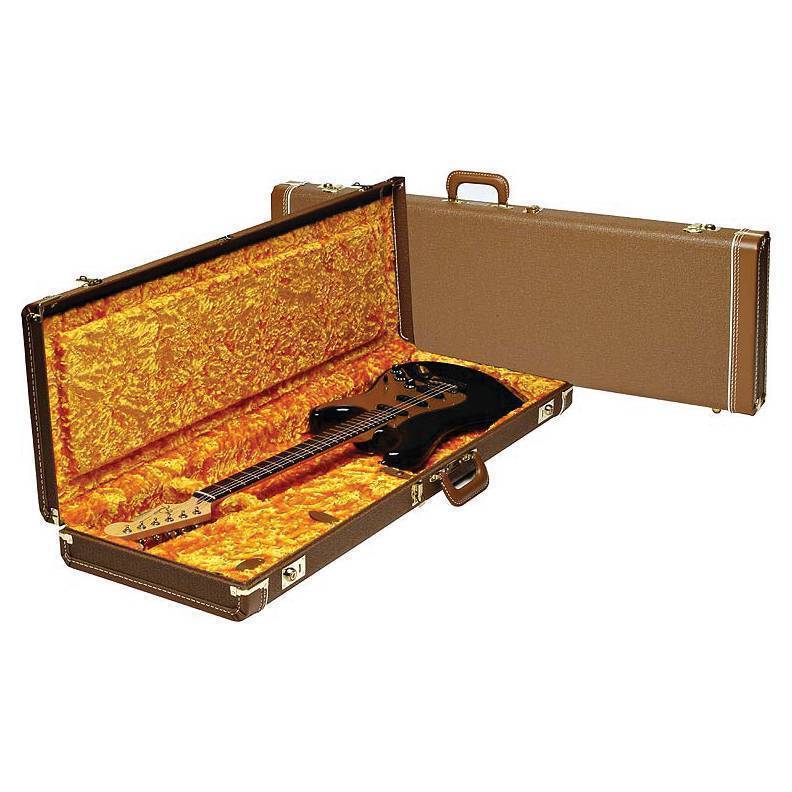 Deluxe Strat/Tele Case - Brown w/ Gold Plush Interior