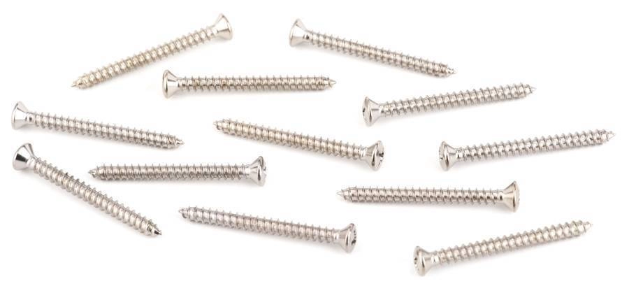 Neck Plate Mounting Screws - American Standard/Deluxe Guitars, Sheet Metal (8 X 1-3/4\'), Chrome (12)