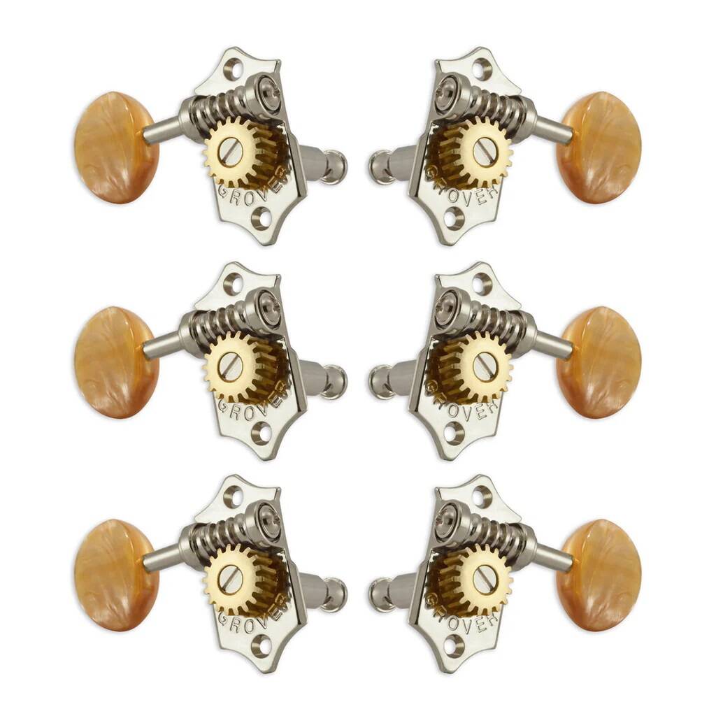 Sta-Tite Tuners 97-18 Series, 18:1 Gear Ratio, Vertical, Set of 3+3 - Nickel with Amber Buttons