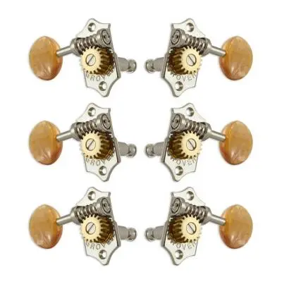 Grover - Sta-Tite Tuners 97-18 Series, 18:1 Gear Ratio, Vertical, Set of 3+3 - Nickel with Amber Buttons
