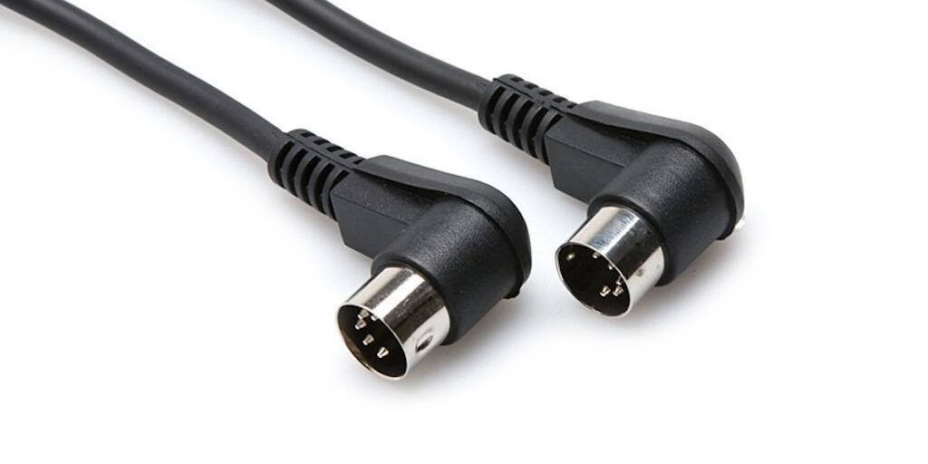 Right Angle MIDI Cable 5-pin DIN to Same - 10 foot