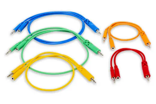 Hosa - 5 Pack Hopscotch Patch Cables 3.5 mm TS with 3.5 mm TSF Pigtail to 3.5 mm TS, Mixed Lengths