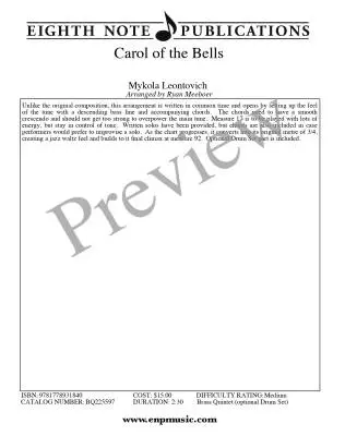 Carol of the Bells - Leontovich/Meeboer - Brass Quintet