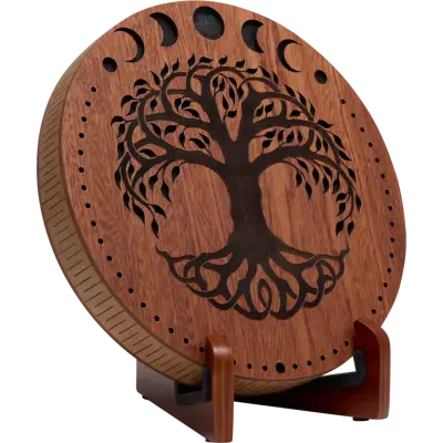 10\'\' Rain Disk, Stream Sound - Moon Phases & Tree of Life Carving