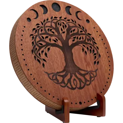 12\'\' Rain Disk, Stream Sound - Moon Phases & Tree of Life Carving