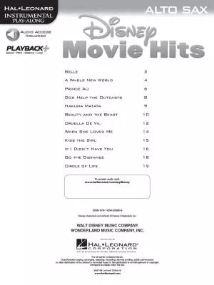 Disney Movie Hits Play-Along (with Orchestra)  - Alto Saxophone - Book/Audio Online