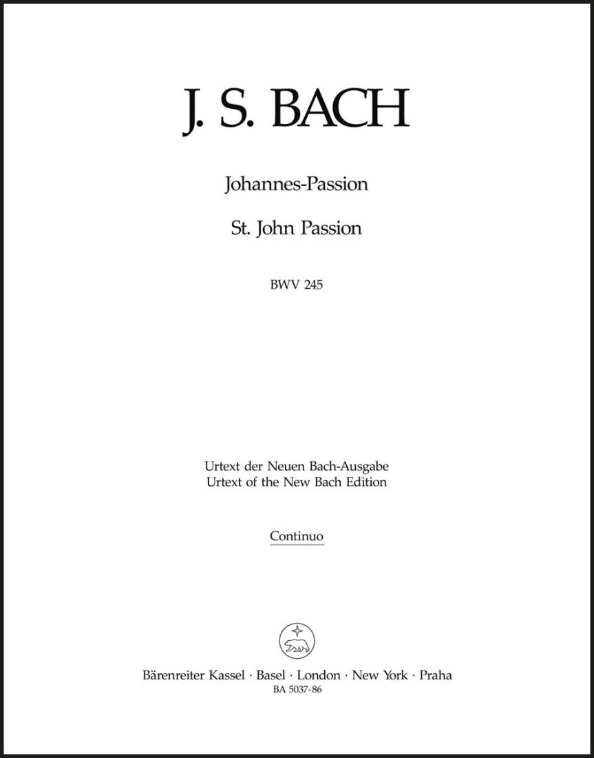St. John Passion BWV 245 - Bach - Basso Continuo - Book