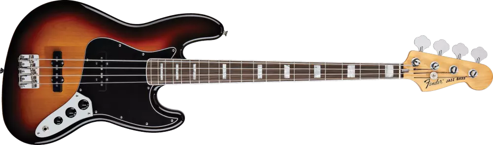 \'70s Jazz Bass, Rosewood Fingerboard, 3-Colour Sunburst, 3-Ply B/W/B Pickguard