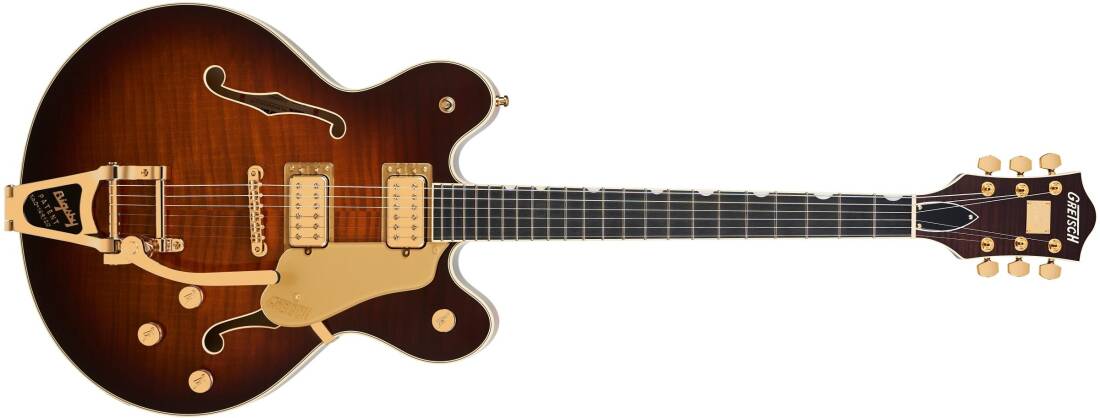 Broadkaster LX Figured Center Block with String-Thru Bigsby and Gold Hardware, Ebony Fingerboard - Havana Burst