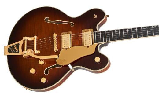 Broadkaster LX Figured Center Block with String-Thru Bigsby and Gold Hardware, Ebony Fingerboard - Havana Burst