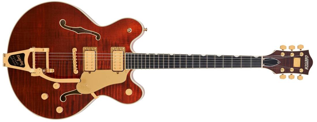 Broadkaster LX Figured Center Block with String-Thru Bigsby and Gold Hardware, Ebony Fingerboard - Bourbon Stain