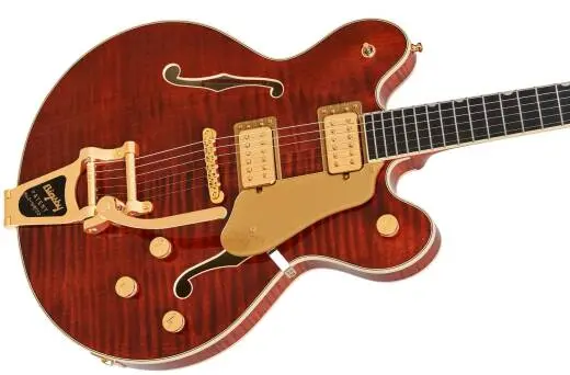 Broadkaster LX Figured Center Block with String-Thru Bigsby and Gold Hardware, Ebony Fingerboard - Bourbon Stain