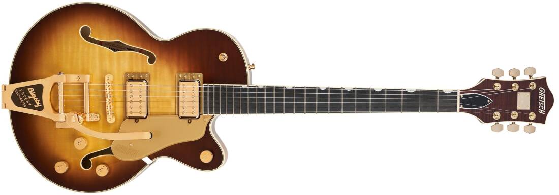 Broadkaster Jr. LX Figured Center Block with String-Thru Bigsby and Gold Hardware, Ebony Fingerboard - Caramel Dawn