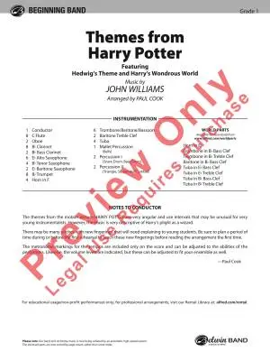 Themes from Harry Potter - Williams/Cook - Concert Band - Gr. 1