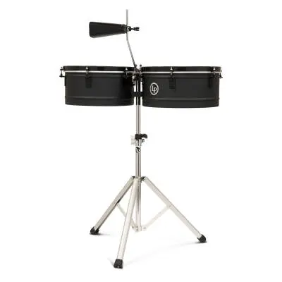 Latin Percussion - City 13 and 14 Drum Key Timbales with Stand - Black