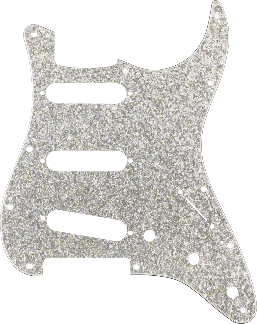 11-Hole Stratocaster Pickguard, Hybrid Glass/Glitter - Silver Sparkle