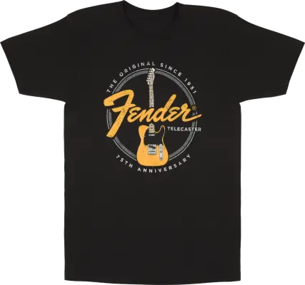 Fender - Telecaster 75th Anniversary Logo T-Shirt, Vintage Black - XXL