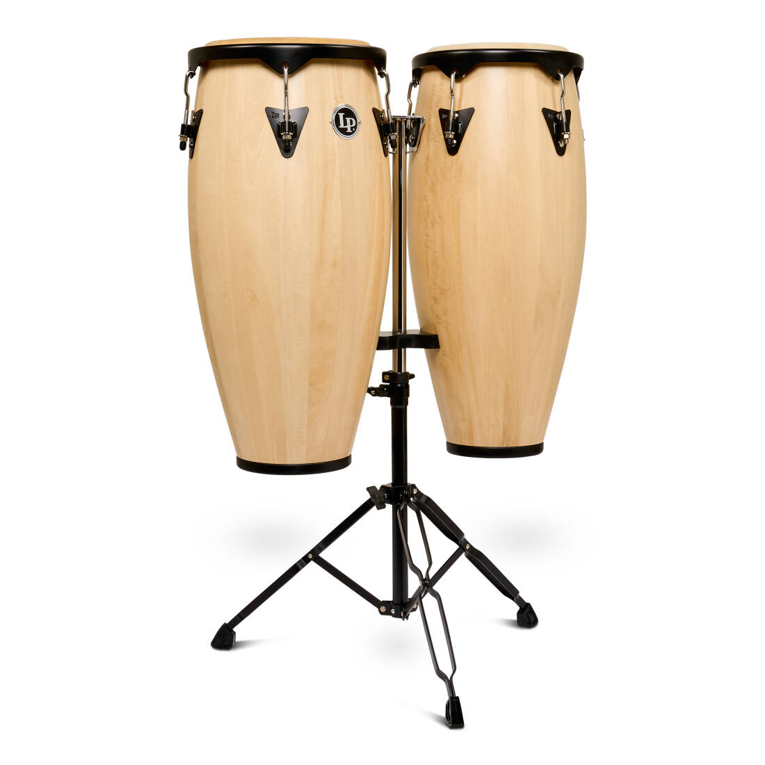 City 10-11 Mango Wood Conga Set with Double Stand - Natural with Black Hardware