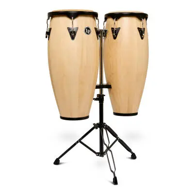 Latin Percussion - City 10-11 Mango Wood Conga Set with Double Stand - Natural with Black Hardware