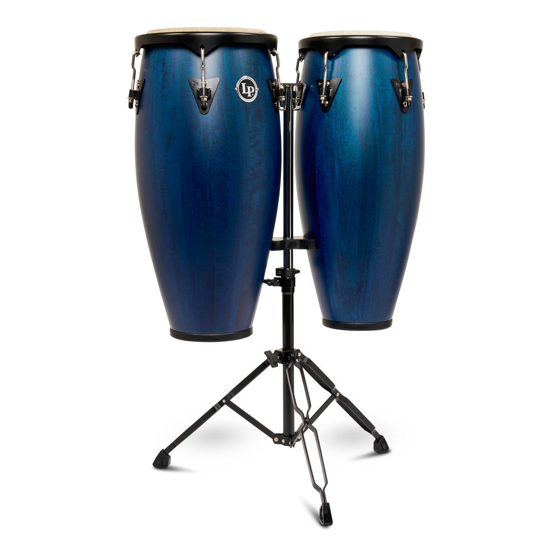 City 10-11 Mango Wood Conga Set with Double Stand - Blue with Black Hardware
