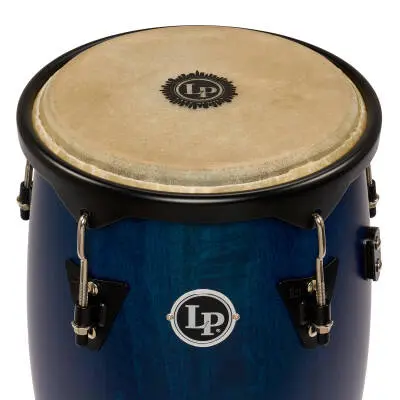 City 10-11 Mango Wood Conga Set with Double Stand - Blue with Black Hardware