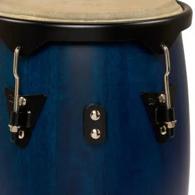 City 10-11 Mango Wood Conga Set with Double Stand - Blue with Black Hardware