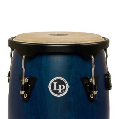 City 10-11 Mango Wood Conga Set with Double Stand - Blue with Black Hardware