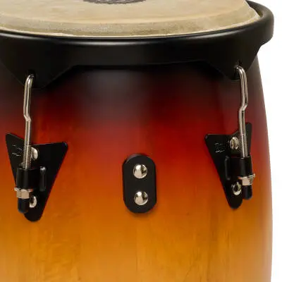 City 10-11 Mango Wood Conga Set with Double Stand - Vintage Sunburst with Black Hardware