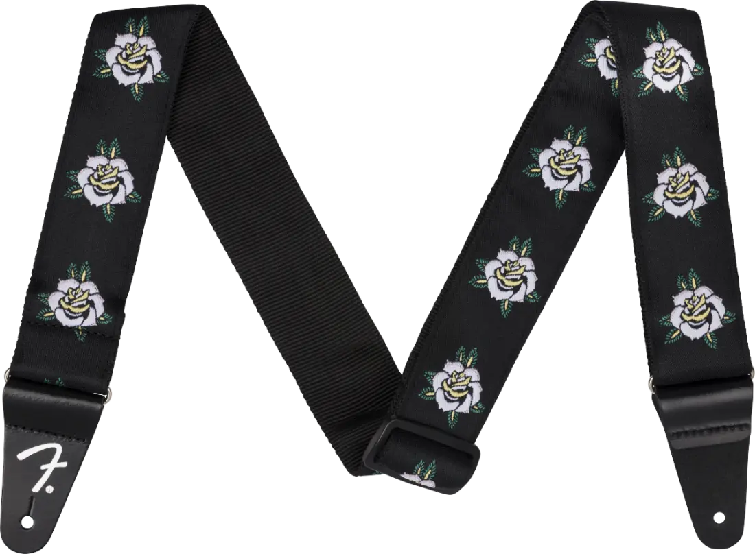 2 Inch Rose Guitar Strap - White