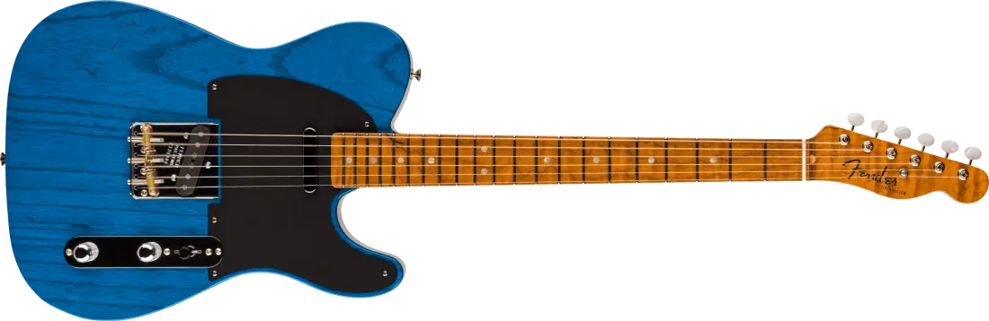 American Custom Telecaster NOS, 1-Piece Roasted 3A Flame Maple Neck Fingerboard - Sapphire Blue Transparent