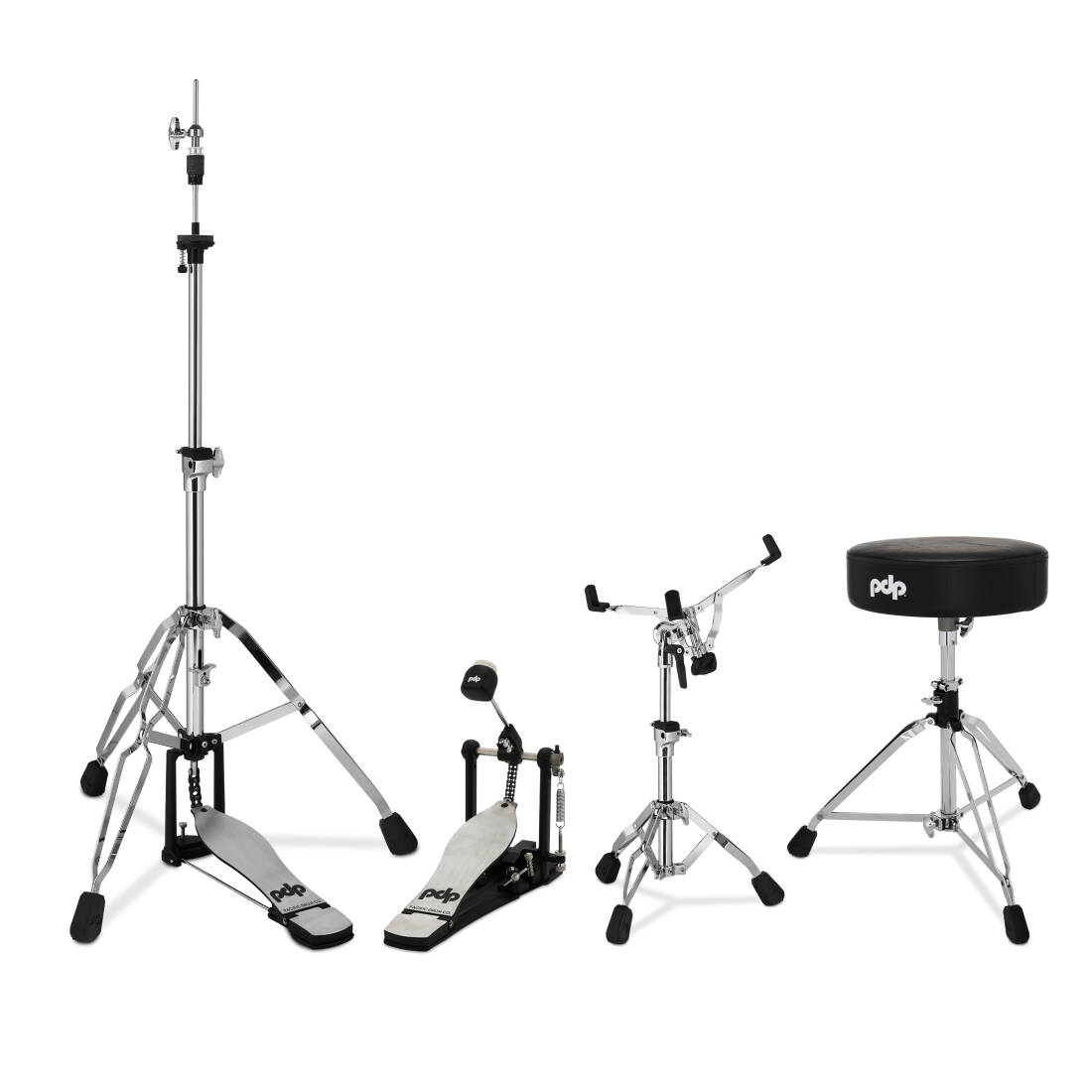 PDP 800 Series 4-Piece Hardware Pack - Throne, Hi-Hat Stand, Snare Stand, Single Pedal