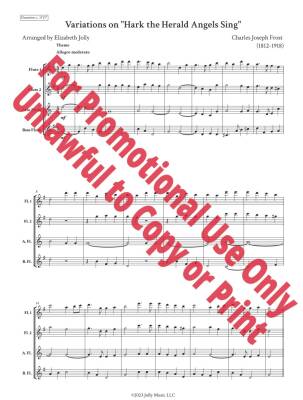 Variations on \'\'Hark the Herald Angels Sing\'\' - Frost/Jolly - Flute Quartet