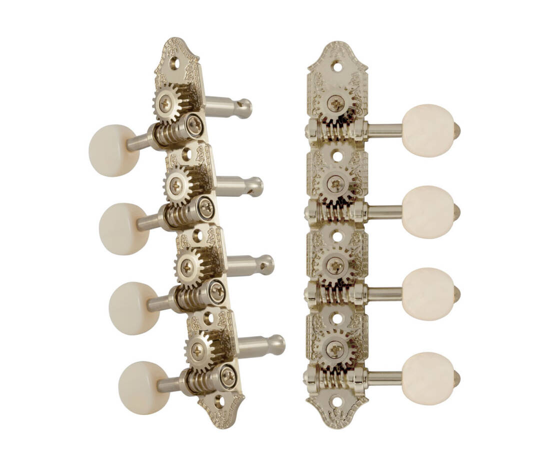 409 Series Vintage A-Style Professional Mandolin Machine Heads - Nickel with White Buttons