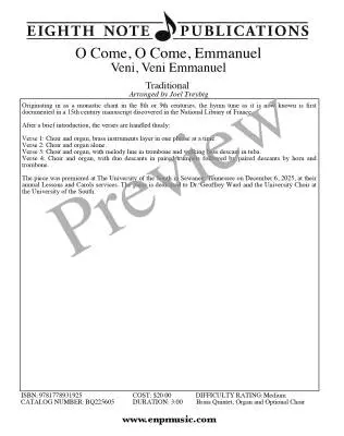 O Come, O Come, Emmanuel - Treybig - Brass Quinetet/Organ/Opt. Choir