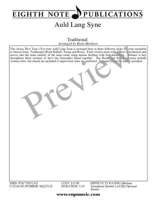 Auld Lange Syne - Meeboer - Saxophone Quartet (AATB)/Opt. Drums