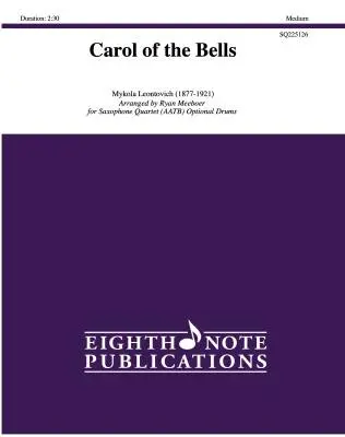 Eighth Note Publications - Carol of the Bells - Meeboer - Saxophone Quartet (AATB)/Opt. Drums
