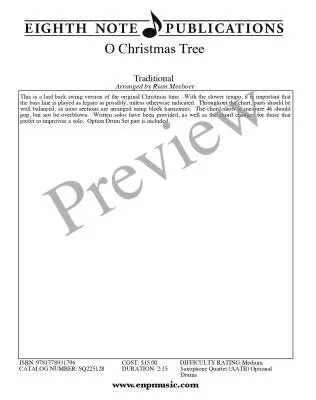 O Christmas Tree - Meeboer - Saxophone Quartet/Opt. Percussion