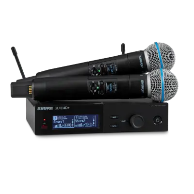 Shure - SLXD24D+ Dual-Channel Digital Wireless Handheld system with Beta 58A Supercardioid Dynamic Microphone capsules.