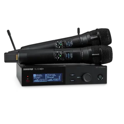 Shure - SLXD24D+ Dual Channel Digital Wireless Handheld System with Nexadyne 8/C Cardioid Dynamic Microphone capsule.