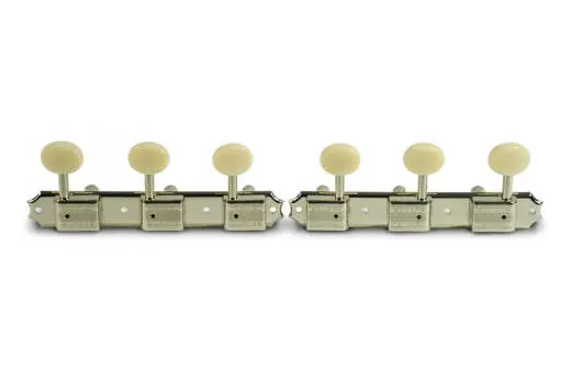 Kluson - 3 On A Plate Supreme Series Tuning Machines - Nickel with White Plastic Button