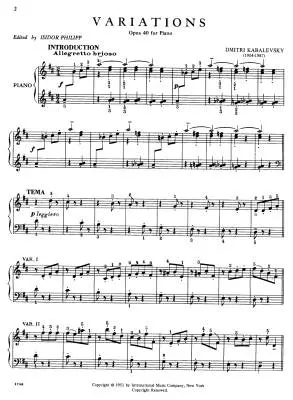 Variations, opus�40�� Kabalevski�� Piano�� Livre