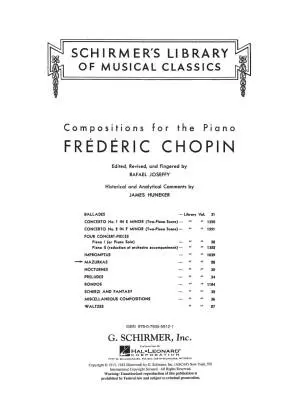 Mazurkas, Volume 28 - Chopin/Joseffy - Piano - Book