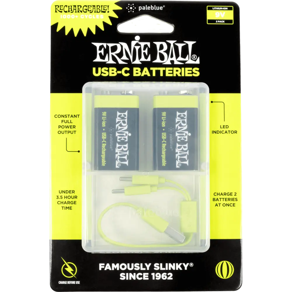 USB-C Rechargeable 9v Battery by Paleblue (2 Pack)
