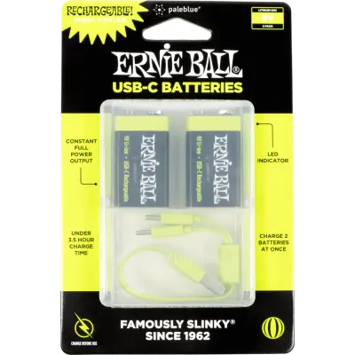 Ernie Ball - USB-C Rechargeable 9v Battery by Paleblue (2 Pack)